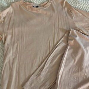 Zara cotton top Size S + leggings Size Medium in barely pink
